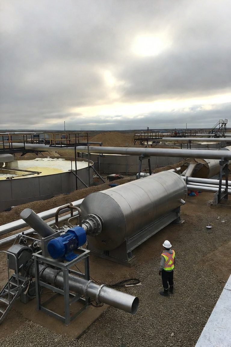 Tailings clarifier and settling ponds at an oil sands facility
